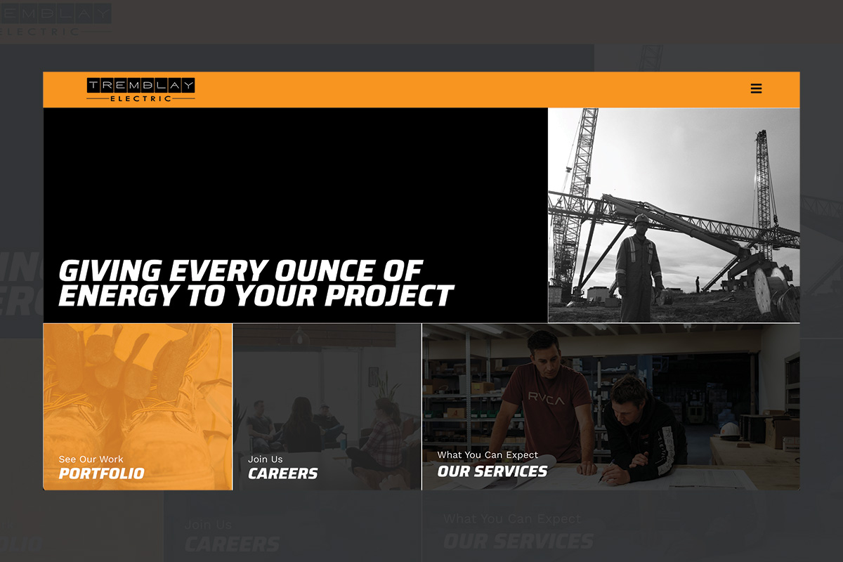 Tremblay Electric Unique home page layout with interactive user experience sections