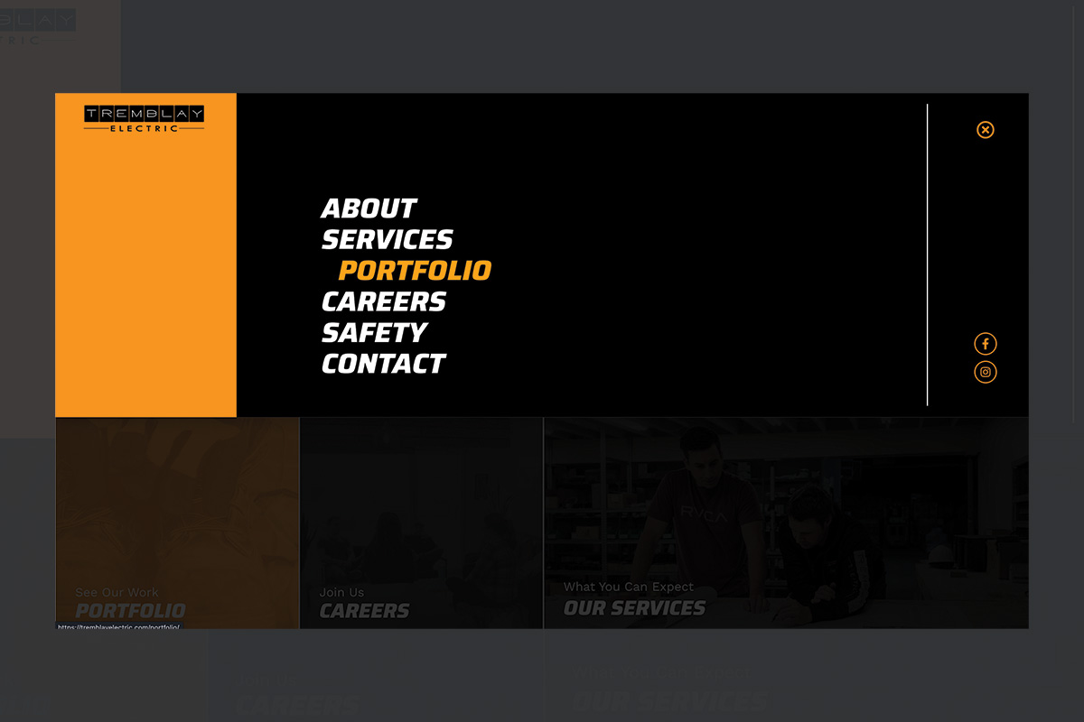 Tremblay Electric custom interactive navigation menu popup